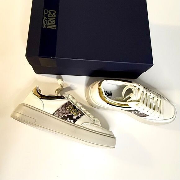 NWT Roberto Cavalli “Cavalli Class” logo hardware white low top sneaker Size 39 - Picture 9 of 16